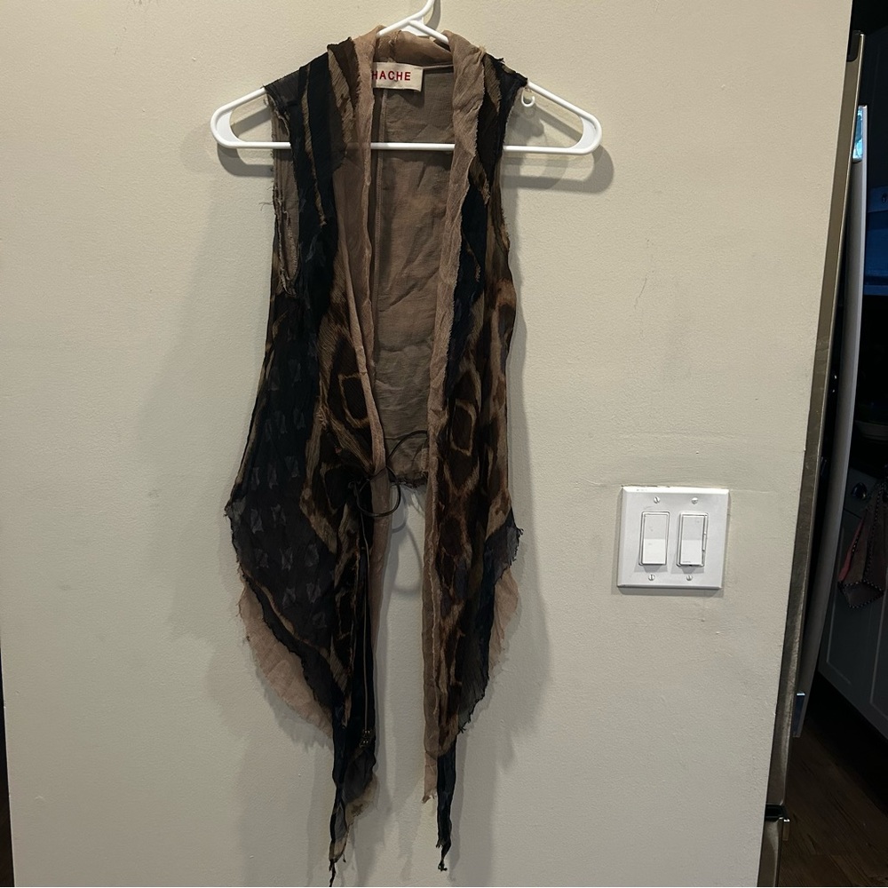 Vintage HACHE silk Sheer Vest with Animal Print and belt. Size S/M